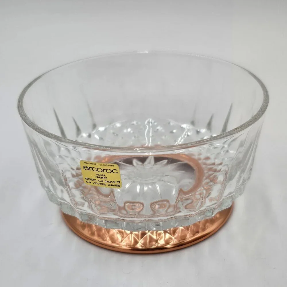 Coppercraft Guild Arcoroc Glass Bowls Set of 4 Copper Base Original Packaging - Picture 6 of 9